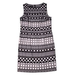 AGB Dress Womens 14 Black White Geometric Sleeveless Round Neck Office Casual